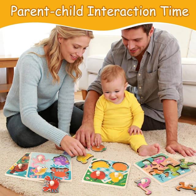 Thumbnail 4 de Funsland Wooden Puzzles 4-piece toddler peg set 🧩