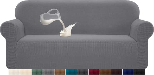 Detalle de Granbest copridivano elasticizzato impermeabile in spandex jacquard (1 pezzo) con gommapiuma antiscivolo, 3 posti grigio chiaro