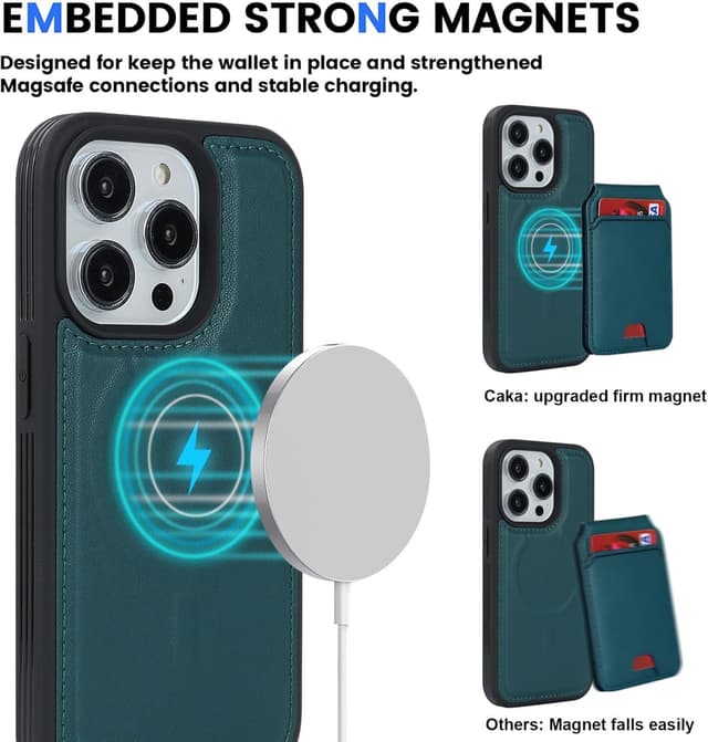 Detalle 2 de Zouzt for iPhone 14 Pro Detachable 2-in-1 Wallet Case with Card Holder (MagSafe) – Green
