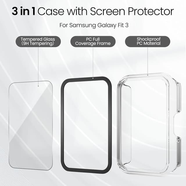 Detalle de Tuocal 3-Pack PC Case + Tempered Glass Screen Protector for Samsung Galaxy Fit 3