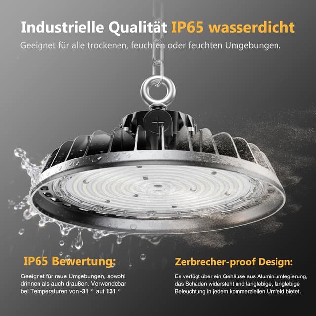 Detalle de RUISUN LED Hallenstrahler 240 W (IP65) – dimmbar, 6.000 K, 40.800 lm UFO High Bay