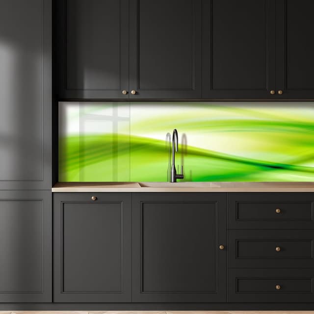 Detalle de KitchenYeah© Küchenrückwand 60x300 cm mit Glasoptik-Design – selbstklebender Spritzschutz in Grün (abstrakt)