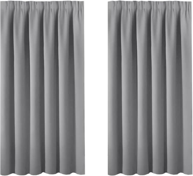 Detalle de BellaHills Blackout Thermal Insulated Pencil Pleat Curtains (Grey) – 2 Panels, 46 x 54 Inch