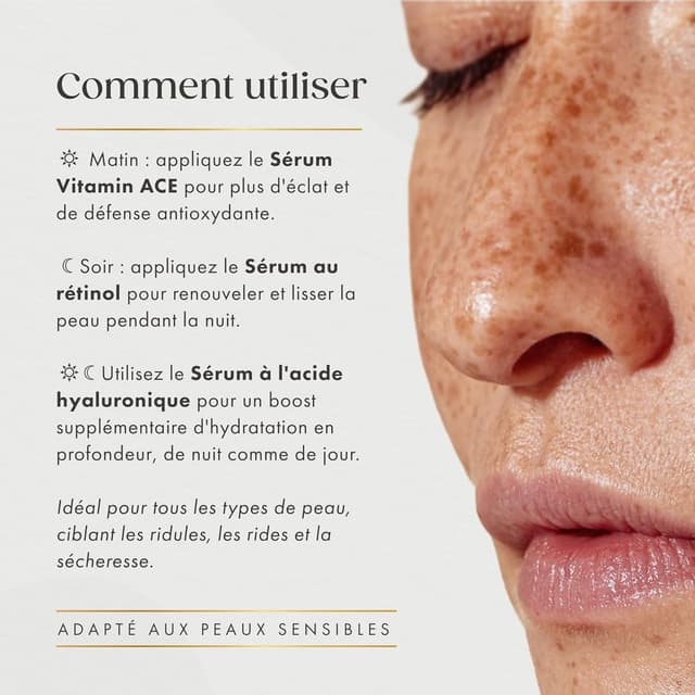 Detalle de Satin Naturel Coffret Cadeau Femme Acide Hyaluronique Sérum Visage + Vitamine C + Rétinol (3x30 ml)