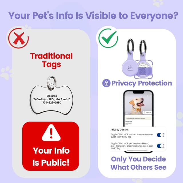 Detalle 2 de PawView QR Code Pet ID Tag (UK) – Waterproof Silicone Dog Identity Tag with QR/NFC Instant Alerts (Purple)