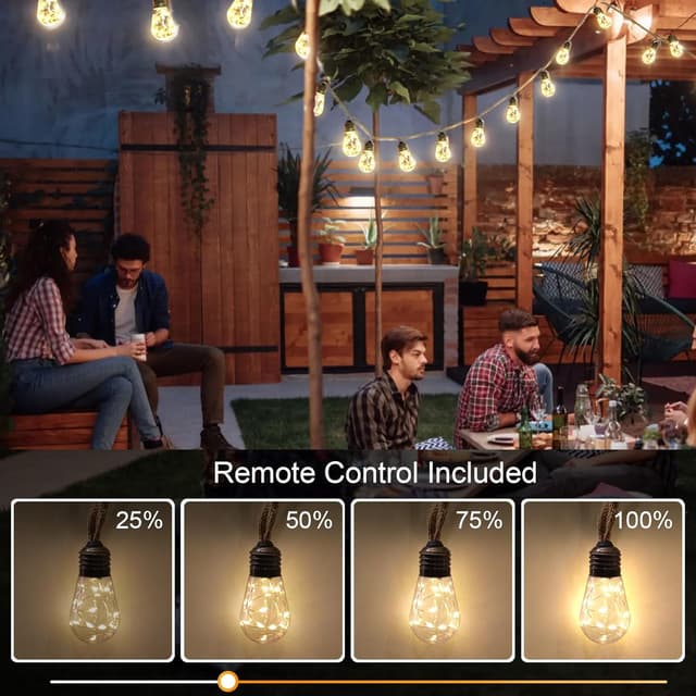 Detalle de A.bigwhale Lichterkette Aussen Strom mit Timer und 20 Vintage-Glühbirnen, 8 Modi (Warmweiß, 6 m)