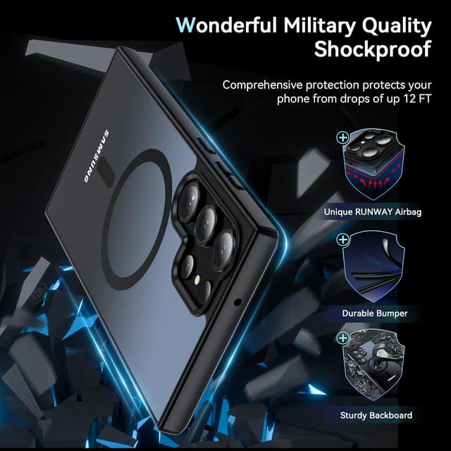 Detalle 2 de BESINPO Galaxy S23 Ultra case with MagSafe support – matte transparent shockproof cover (black)