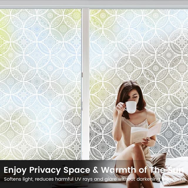 Detalle de dktie Window Film Vinyl Non Adhesive Privacy Film (Stained Glass) for Bathroom & Shower Door, 90x200cm, White