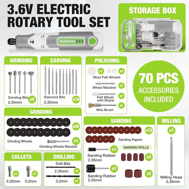 Thumbnail 1 de WORKPRO Mini Cordless Rotary Tool 3.6V