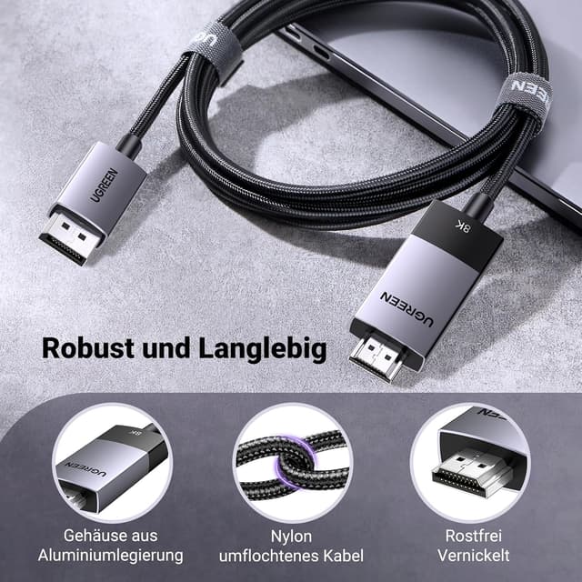 Detalle 1 de UGREEN DisplayPort auf HDMI Kabel 2 m 8K