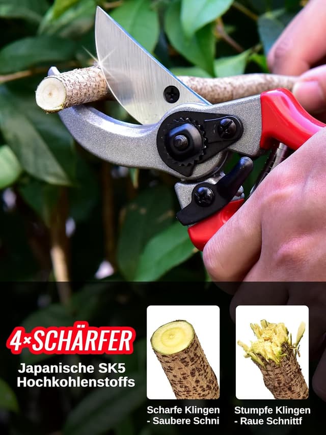 Detalle 2 de Gartenschere mit Bypass-Schneide (Schnittdurchmesser 25 mm) & 2 Ersatzfedern – Japanische SK5-Klinge