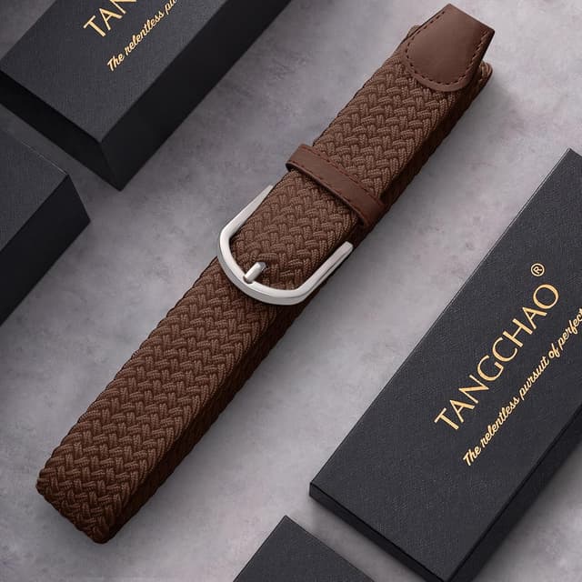 Detalle 2 de TANGCHAO Stretchgürtel aus Stoff mit Flechtoptik (3,3 cm) – elastisch für Damen & Herren