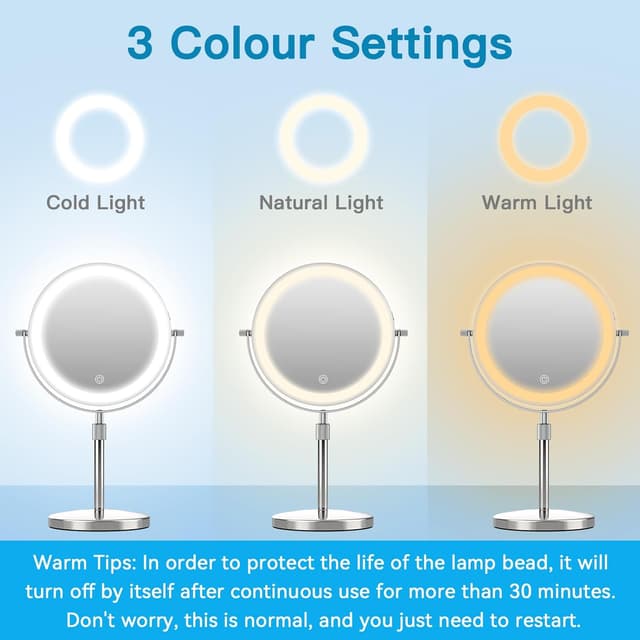 Detalle de TopDirect Specchio trucco con luci 8 pollici regolabile e ingranditore 1X/10X