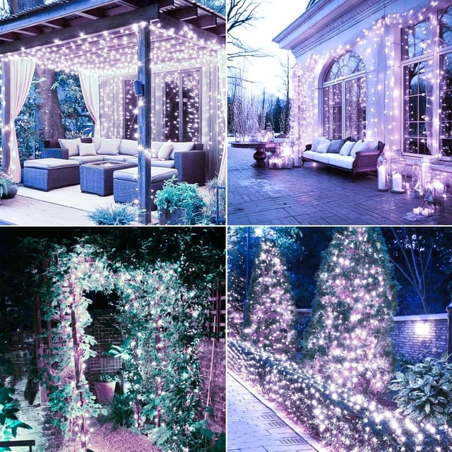 Detalle 2 de FFZZKJ Solar Fairy Lights Outdoor Garden Lights Waterproof – 100 LED 10m with 8 Lighting Modes (Cold White)