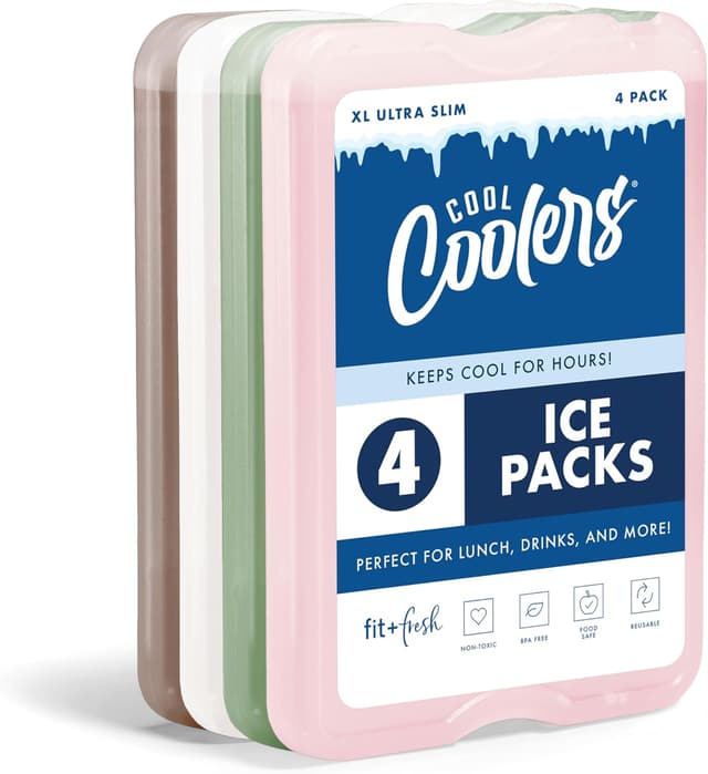 Detalle de Cool Coolers by Fit & Fresh XL Slim Reusable Ice Packs (4-Pack) — Quick-Freeze, Space-Saving Cooler Packs