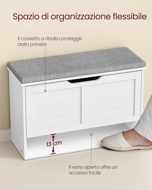 Detalle de VASAGLE LSB122WB01: panchina scarpiera da ingresso con 3 ripiani e cassettto a ribalta