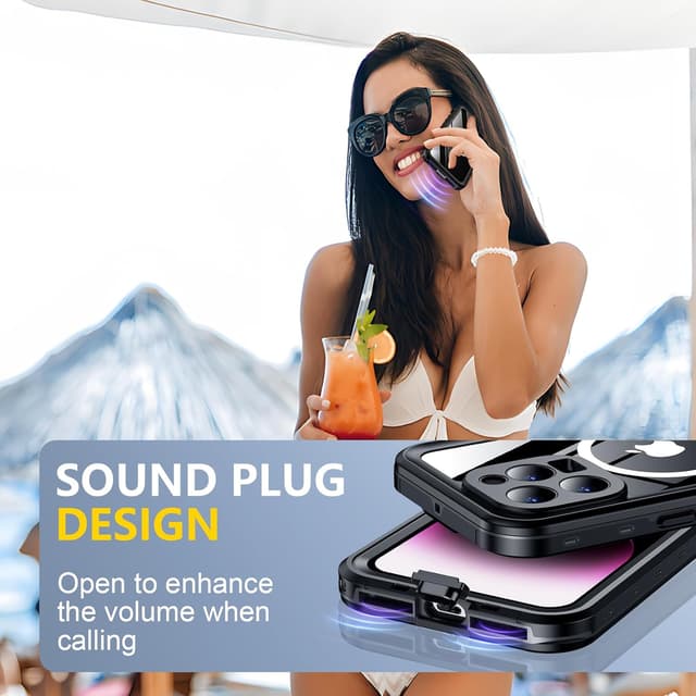 Detalle 2 de Red2Fire Waterproof iPhone 14 Pro Case (6.1”) with Built-in Screen & Camera Protectors, IP68, MagSafe Compatible, Shockproof (Black/Clear)