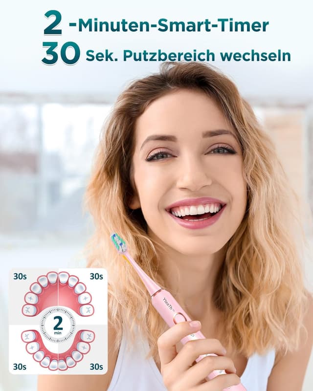 Thumbnail 6 de Brosse à dents électrique sonique pour dents sensibles (adultes & enfants) Rose Bonbon — 5 modes, 8 têtes et étui de voyage, IPX7
