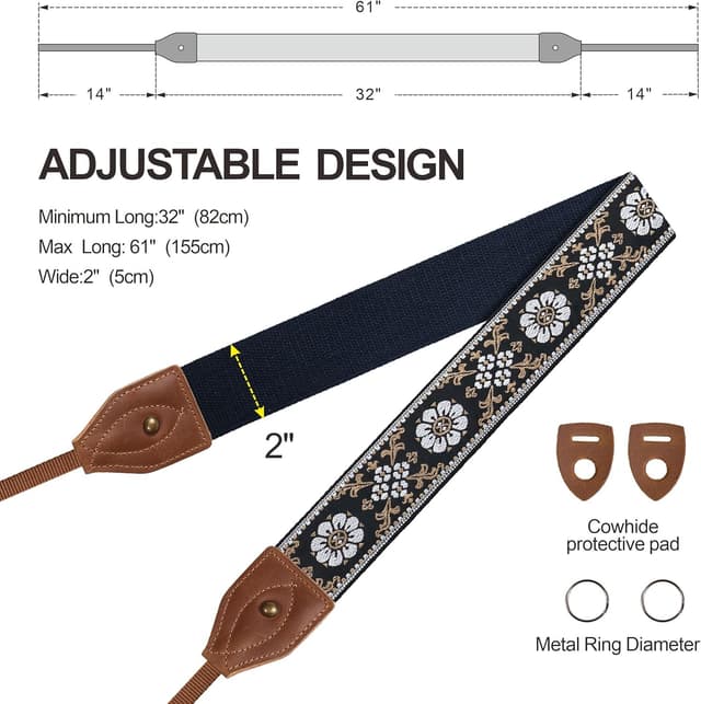 Detalle 2 de Padwa camera strap 2 inch wide vintage