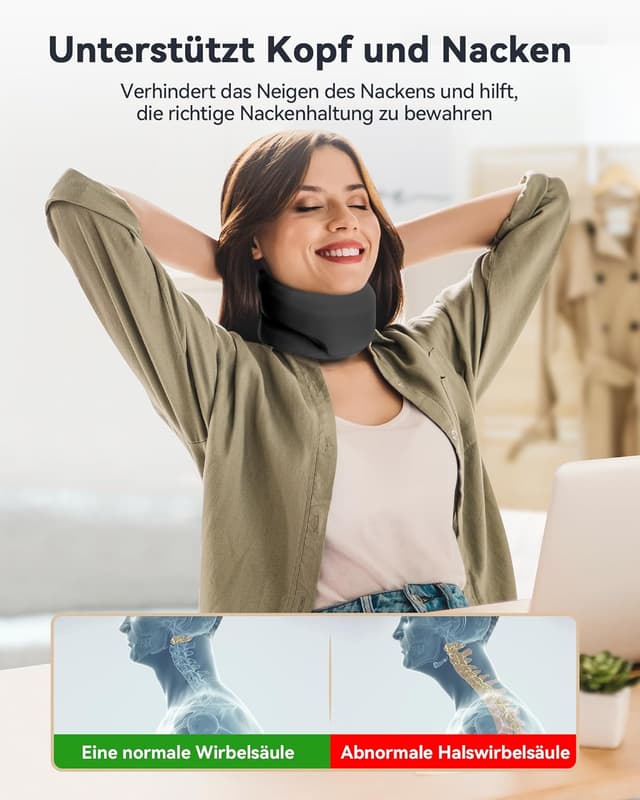 Detalle de BETOVIN Nackenstütze gegen Nackenschmerzen (semi-rigide Halskrause) – verstellbar, für Schlafen & tagsüber, Schwarz, M