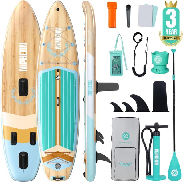 Detalle de Niphean (Extra Large) Inflatable Paddle Board (SUP) for 2+1 People, 500 lbs Capacity with StabilTrac Fin and Accessories