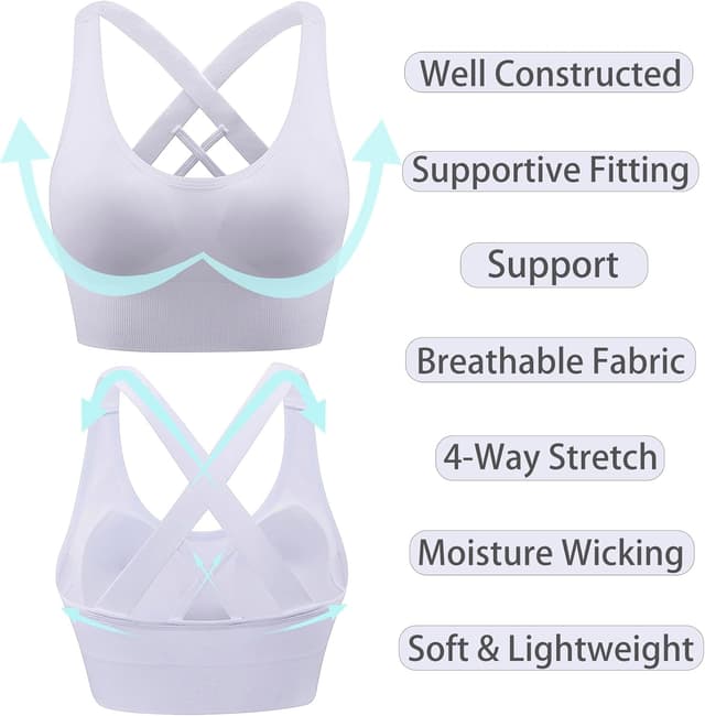 Detalle de HANERDUN Damen Sport-BH mit Crossover-Rücken, nahtlos, stärker Halt & abnehmbaren Pads – für Yoga, Fitness & Laufen