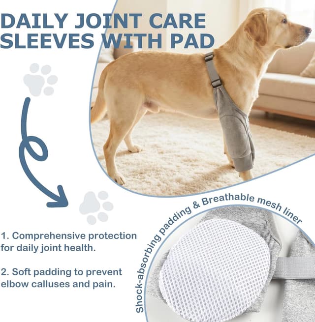Detalle 2 de Hisprout Pet Dog Front Leg Knee Pads & Recovery Sleeve (L) – Grey with Footprints, 2 Pack