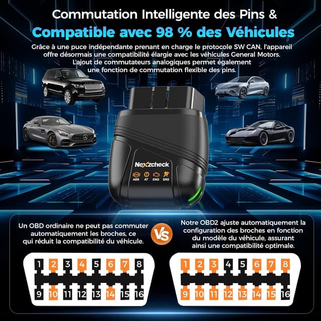 Detalle 2 de Scanner OBD2 Bluetooth en valise diagnostic auto multimarque (moteur, boîte, ABS, airbags) – iOS Android Windows