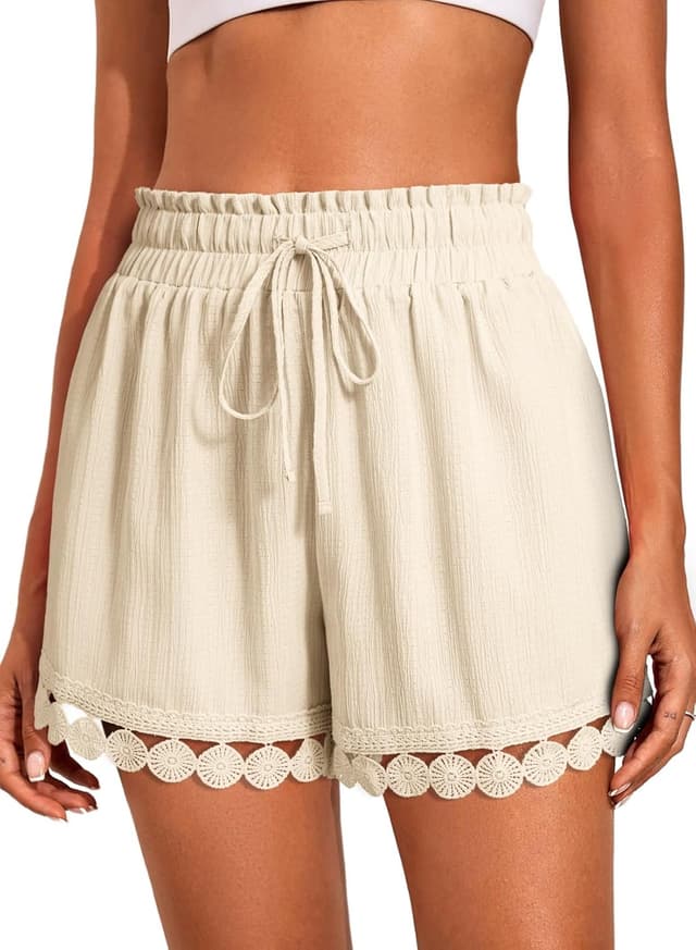 Detalle de Dokotoo Women’s Summer Casual Lace Boho Beach Cover Up Shorts with Elastic Waist & Drawstring