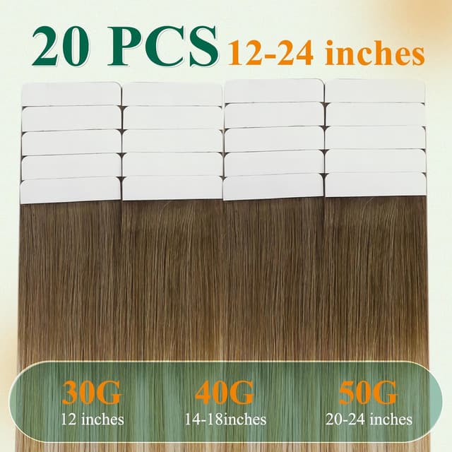 Detalle de Easyouth tape-in hair extensions (real human hair) – Brown ombre blend, 16 inch, 40g