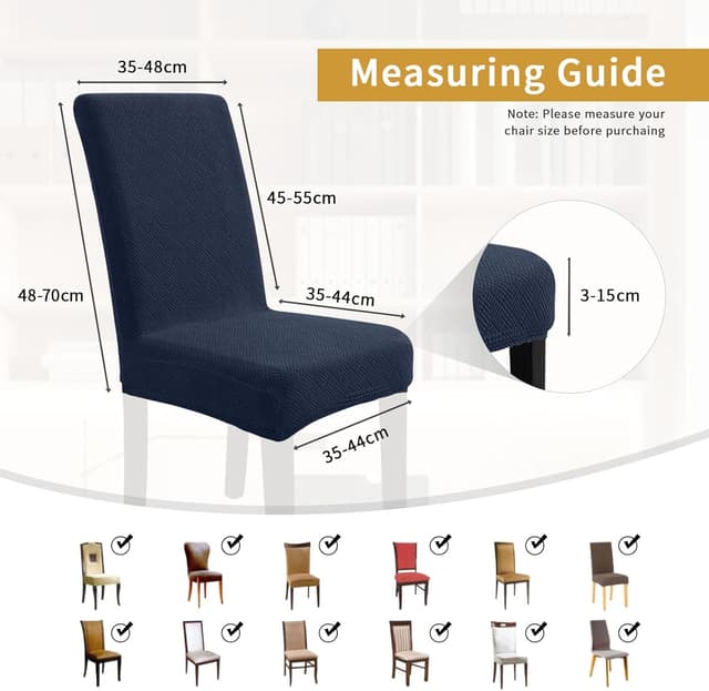 Detalle de YSTELLAA Housse de chaise extensible 6 pièces en jacquard losanges – bleu foncé