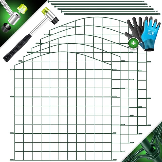 Detalle de KESSER Teichzaun Steckzaun Komplettset aus Metall mit Oberbogen (inkl. Handschuhe, Hammer & Befestigungsstäben)