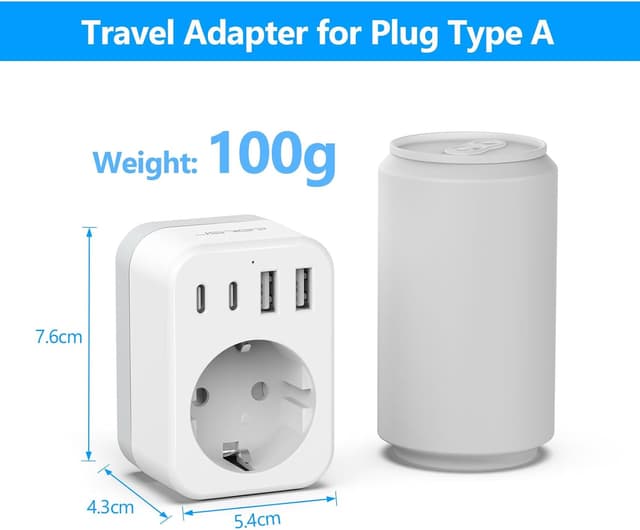 Detalle de JSVER Adaptateur prise Japon 5 en 1 Type A avec 2 USB-A et 2 USB-C (17 W)