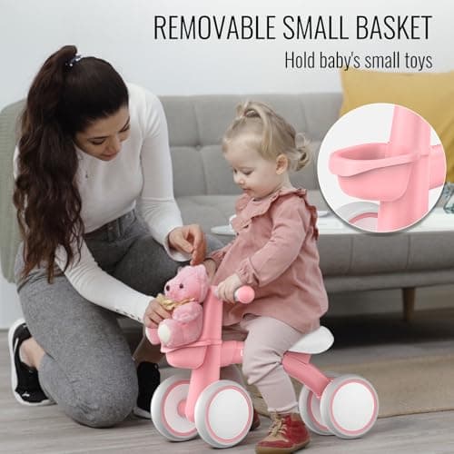 Detalle de Umatoll bicicleta sin pedales para niños desde 1 año con canasta (rosa)