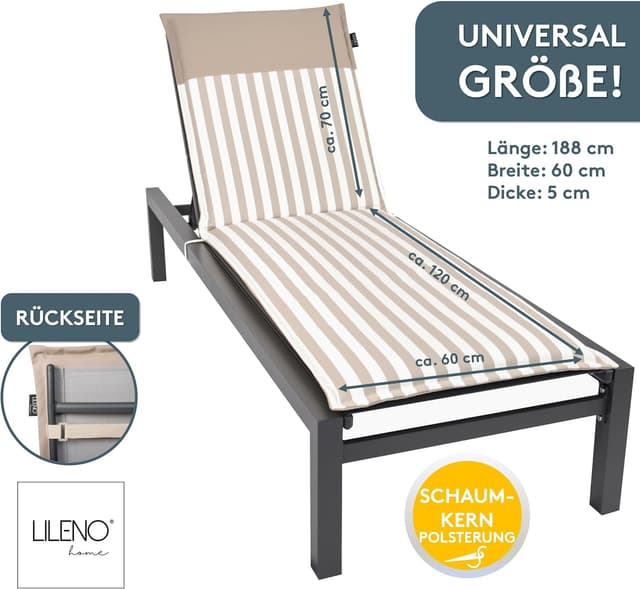 Thumbnail 1 de LILENO HOME Cojín para tumbona de jardín 🌞 Rayas arena