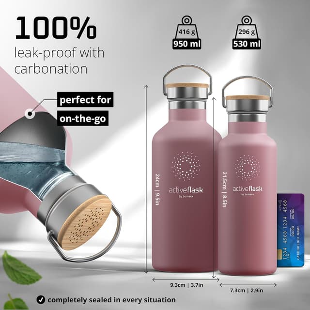Detalle 2 de Stainless Steel Water Bottle with Straw, Infuser & 3 Lids (Vacuum Insulated ACTIVE FLASK) – 950ml