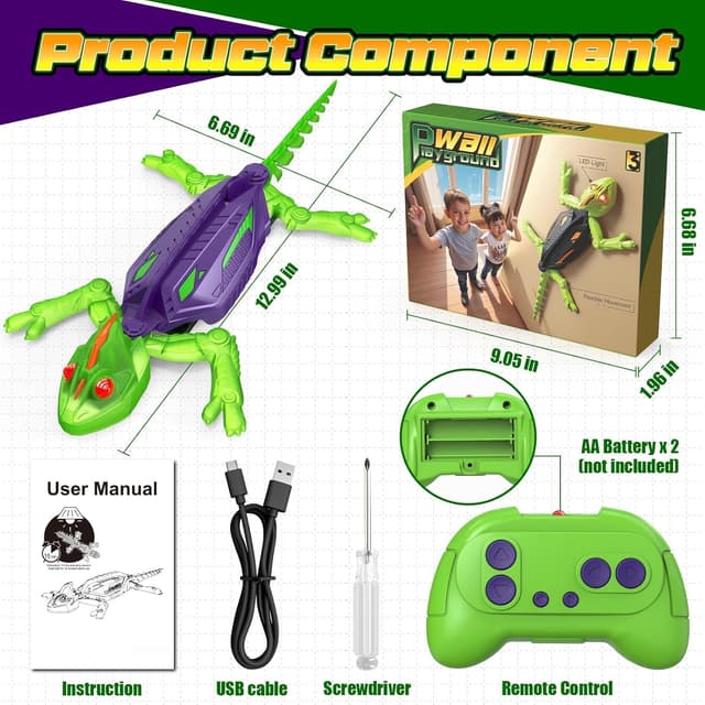 Detalle de Goody King Gecko King Gecko Wandflitzer – ferngesteuertes Kletter- und Boden-Spielzeug mit 360°-Drehung