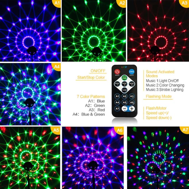 Detalle 2 de Y.W.Licht Party Disco Ball Light (7 colours, sound activated, remote control)