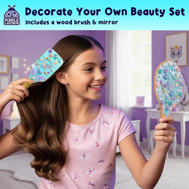 Thumbnail 4 de PURPLE LADYBUG Wooden Mirror & Brush DIY Kit for Ages 6-12 🎨