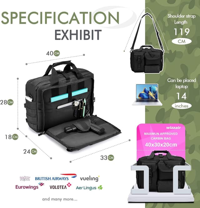 Detalle 2 de BAGZY Sac bandoulière tactique et militaire 600D Oxford pour ordinateur 14 pouces (molle, survie & randonnée)