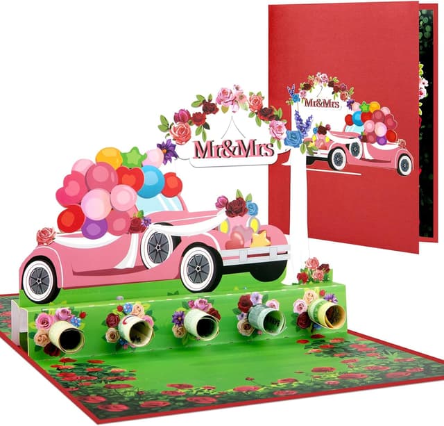 Detalle de Money Holders Pop-Up Wedding Car Greeting Card with Cash Slot, Blank Note Cards & Envelopes
