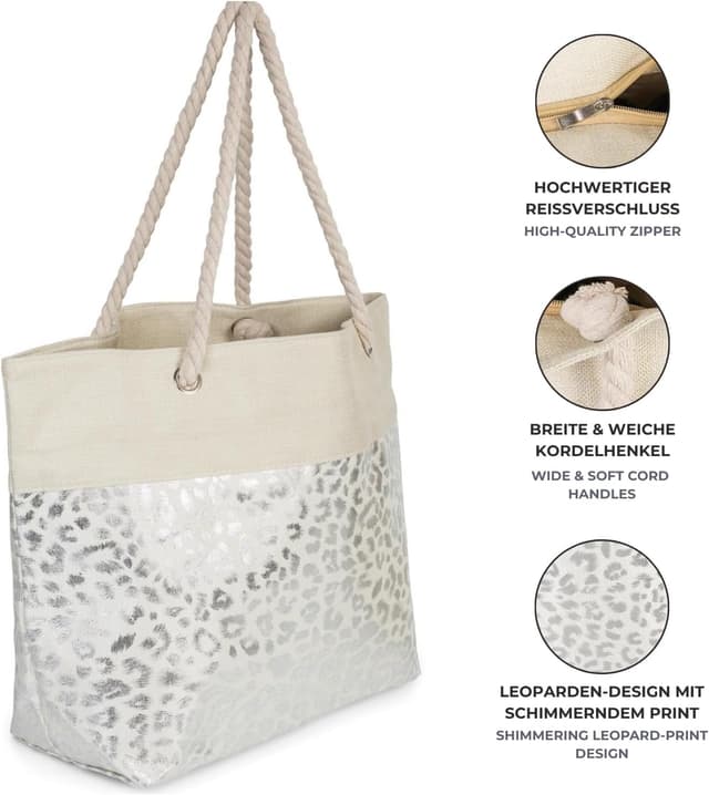 Detalle de styleBREAKER Sac de plage XXL pour femmes motif léopard métallique irisé