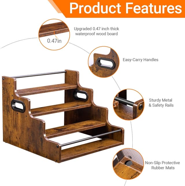 Detalle de YQBRAO 2 Pack 4-Tier Liquor Bottle Display Shelves (16-Inch) in Rustic Brown