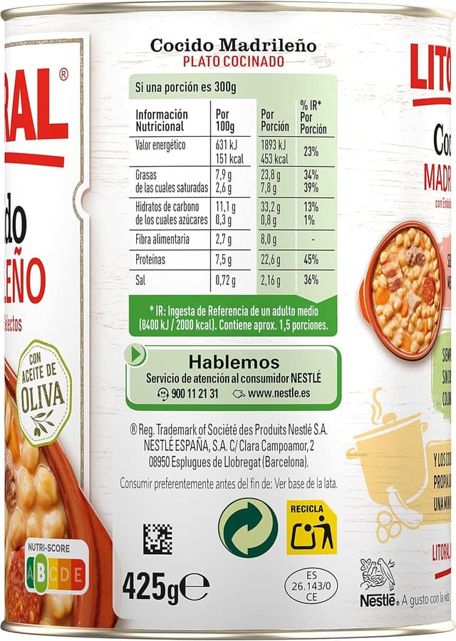 Thumbnail 1 de LITORAL Cocido Madrileño Sin Gluten 6x425g 🥘