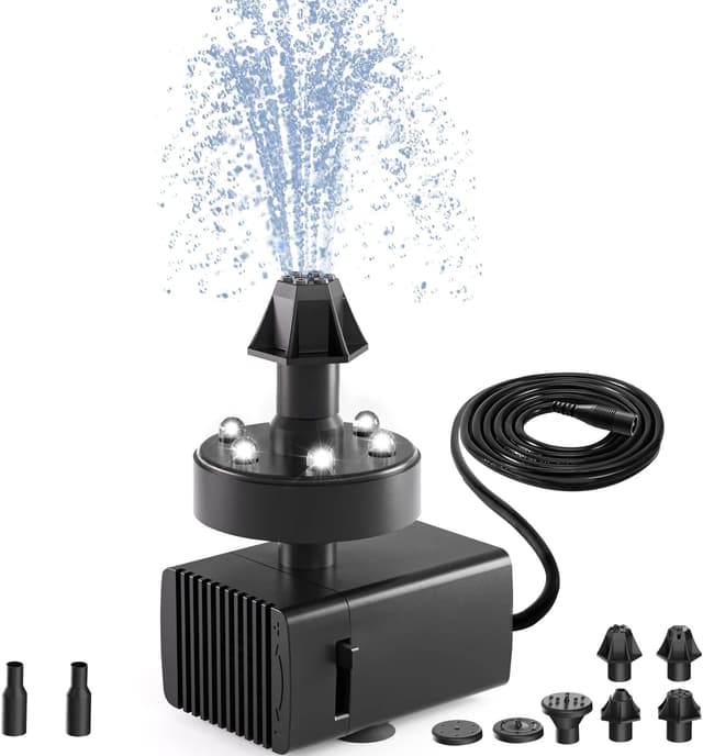 Detalle de SZMP 24-Hours Working Pond Fountain Pump with 7 Nozzles and 6 LED Lights (UK plug)