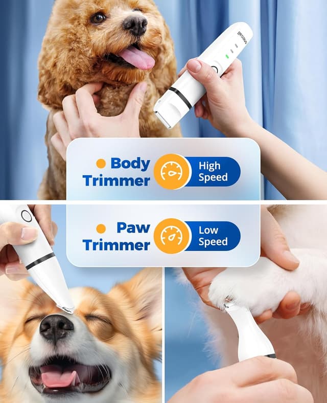 Detalle de oneisall 4in1 Leise Schermaschine für Hund & Katze – Wiederaufladbar mit 4 Multifunktions-Schneidköpfen