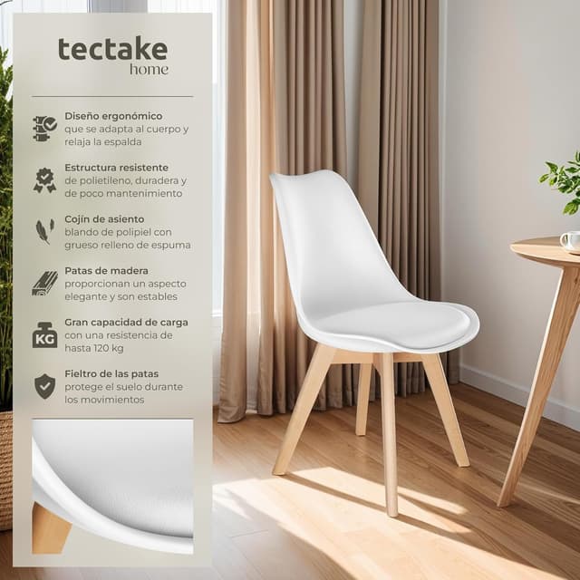 Detalle 2 de tectake Sillas de Comedor diseño nórdico 6 unidades