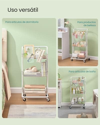 Detalle 1 de SONGMICS Carro Rodante de 3 Niveles 🧺 para Hogar