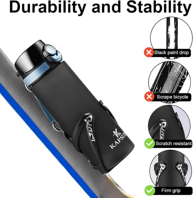 Detalle de Kapsuen Bike Bottle Holder with 700ml Water Bottle (BPA-free, leak proof) with bottle cage