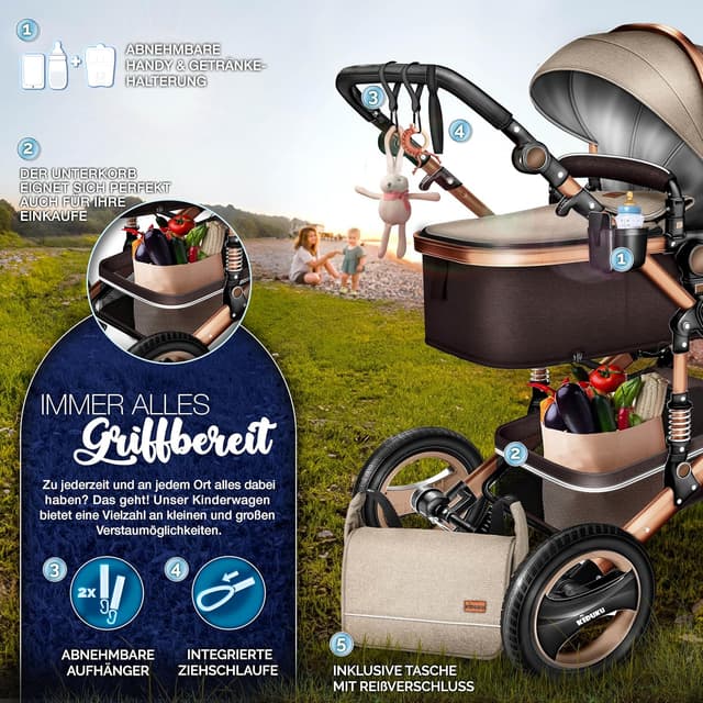 Thumbnail 6 de KIDUKU 3-in-1 Kinderwagen-Set XXL mit Babywanne, Sportsitz, Buggy-Anpassung & Babyschale